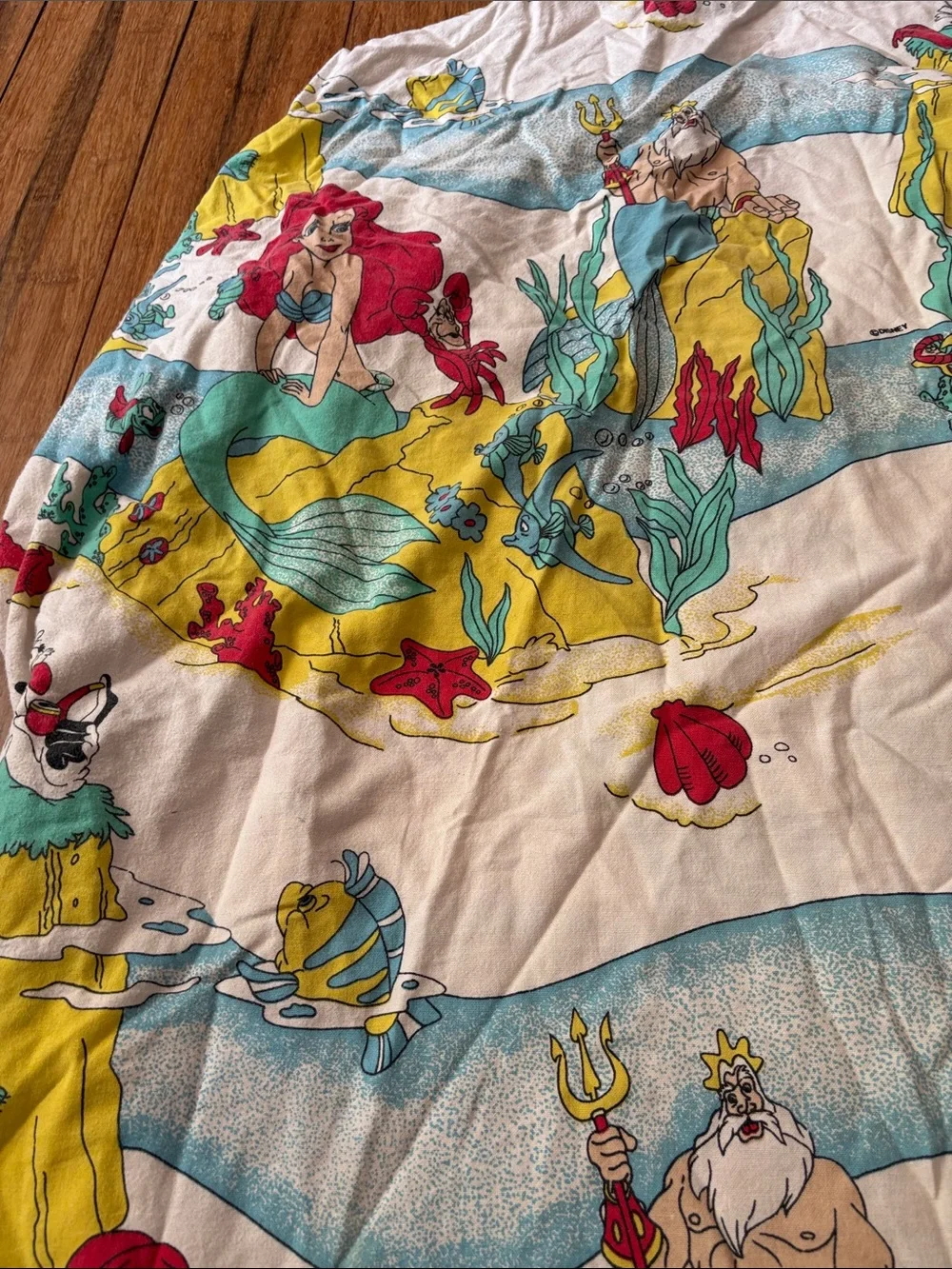 Vintage Little Mermaid Disney Twin Size Fitted Bed Sheet Ariel Flounder Triton